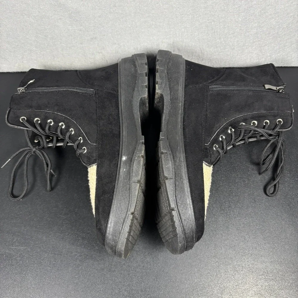 Yoki Womens Size 10 Black Faux Shearling Combat Boots Lug Sole Ankle Winter Shoe